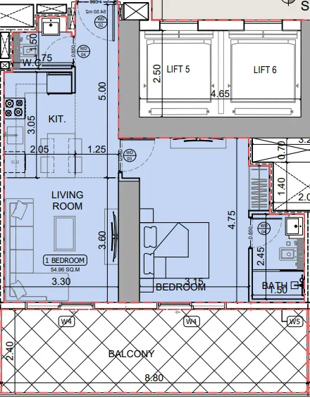 Binghatti Skyhall 1 bed floor plan, 835 sqft