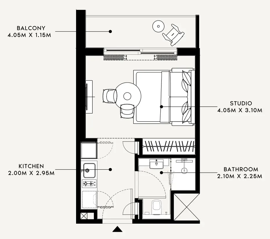 Azizi Milan Studio floor plan, 338 sqft