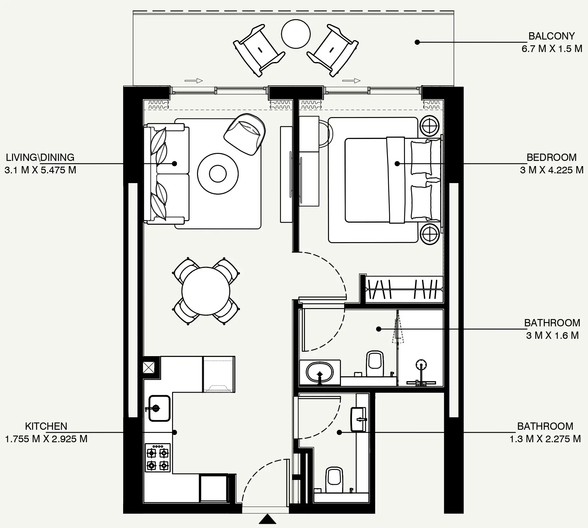 Azizi Venice 1 bed floor plan, 697 sqft