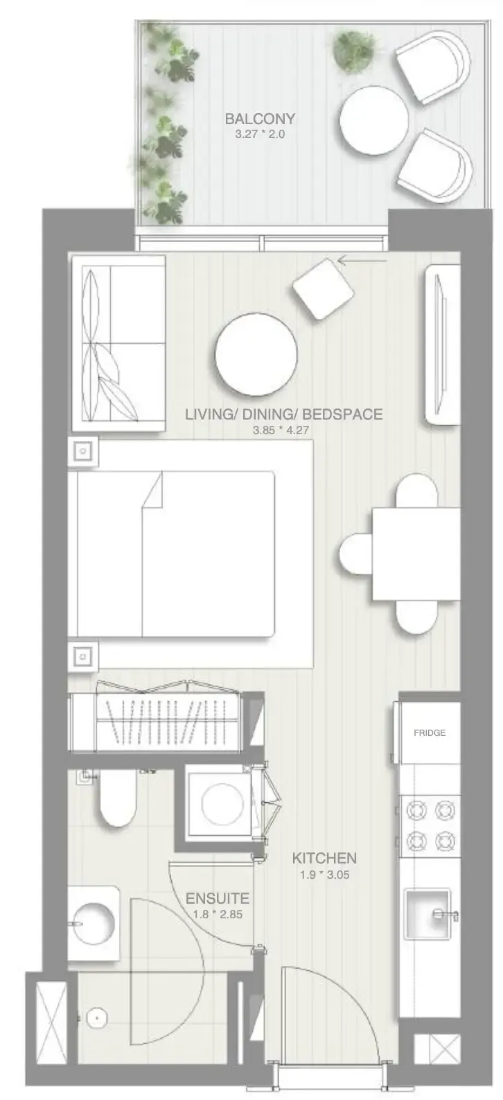 Sol Levante Studio floor plan, 420 – 421 sqft