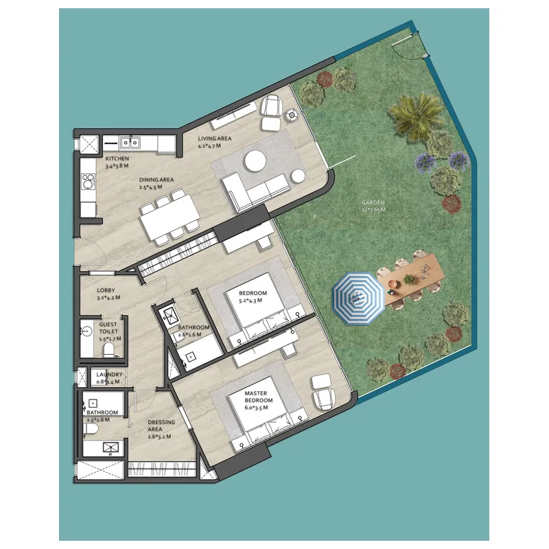 Vistal by Victoria Swarovski 2 bed floor plan, 2,002 sqft