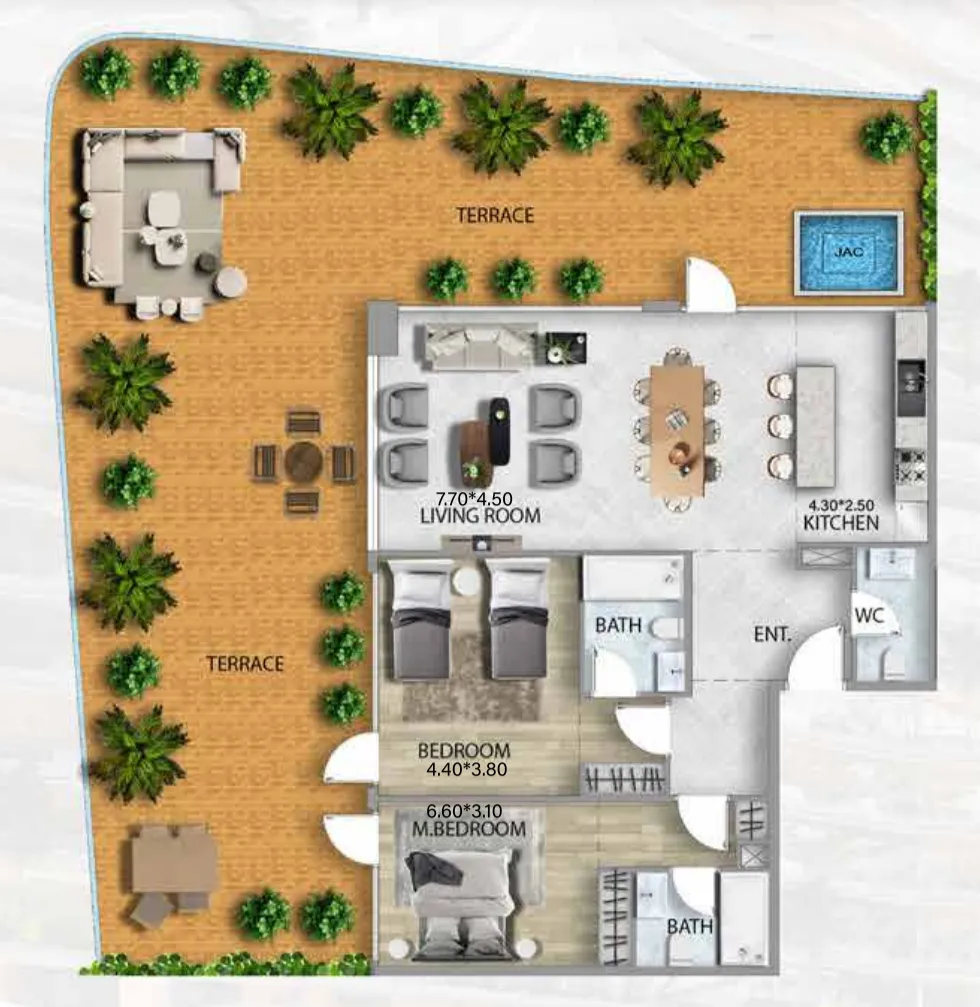 311 Boulevard 2 bed floor plan, 2,402 – 2,611 sqft