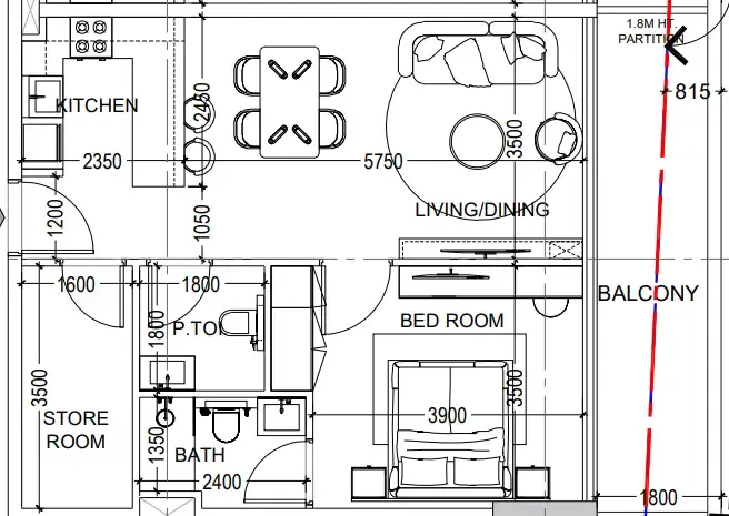 Al Haseen Residences 6 1 bed floor plan, 768 sqft