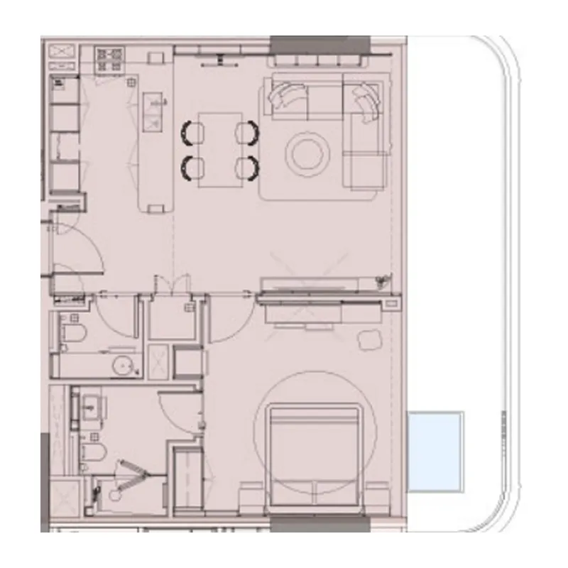 Sunset Bay 5 1 bed floor plan, 966 – 967 sqft