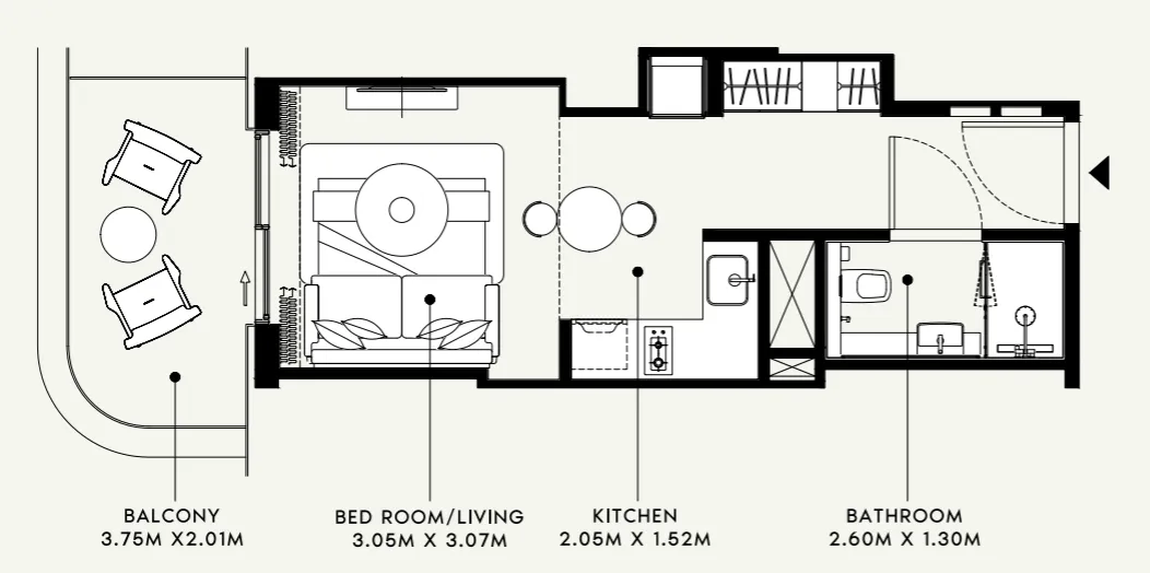 Azizi Venice Studio floor plan, 389 sqft