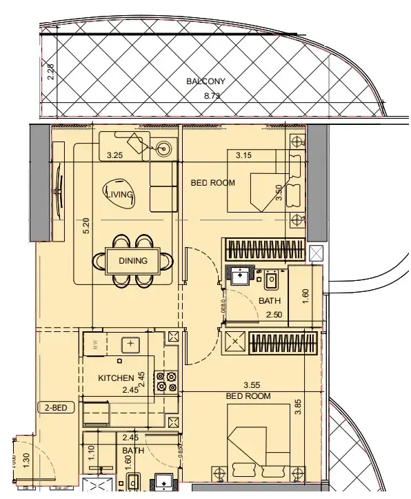 Project Maybach 2 bed floor plan, 992 sqft