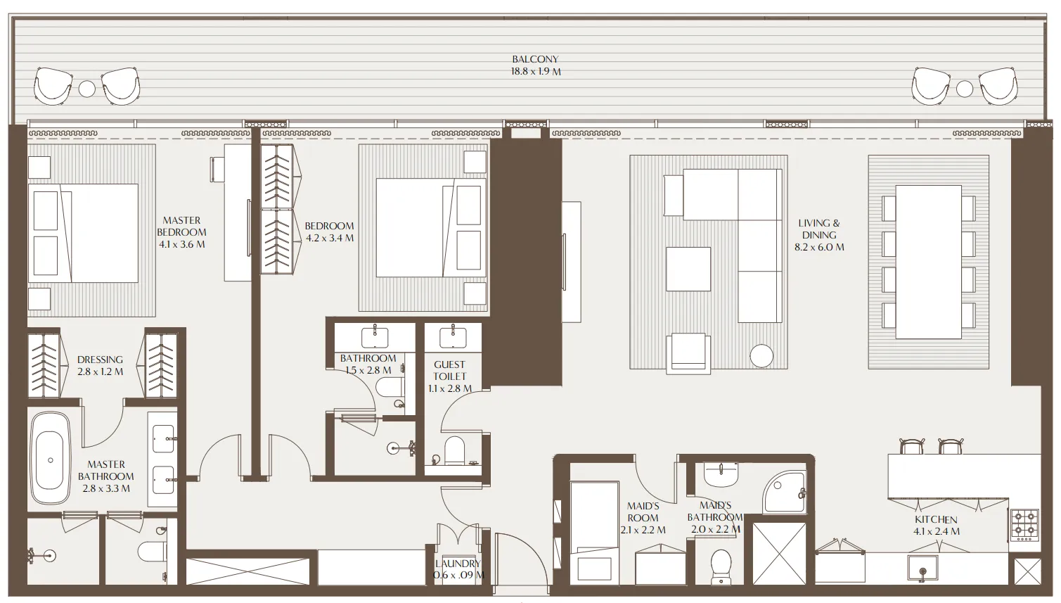 Akala Residences 2 bed floor plan, 2,090 – 2,091 sqft