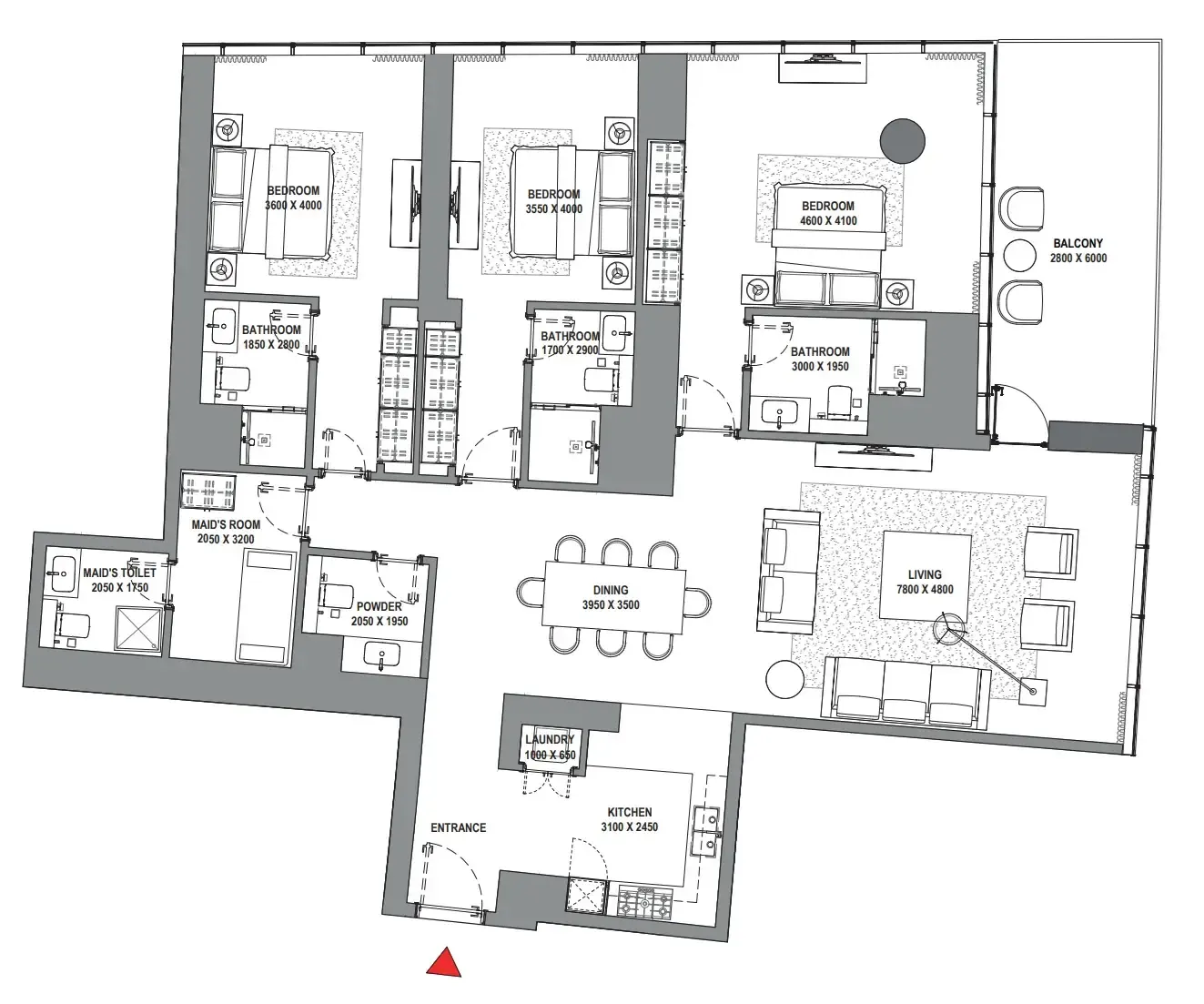 Sobha Seahaven 3 bed floor plan, 2,358 sqft
