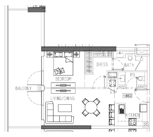 Damac Riverside Views 1 bed floor plan, 898 sqft