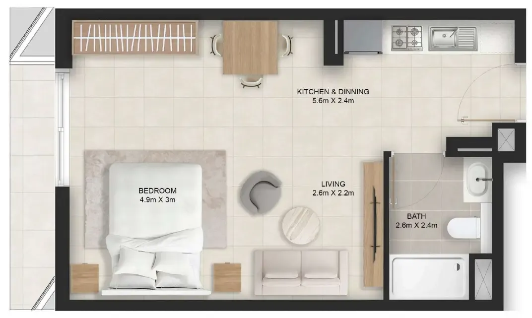 Stellar Axis Studio floor plan, 487 sqft