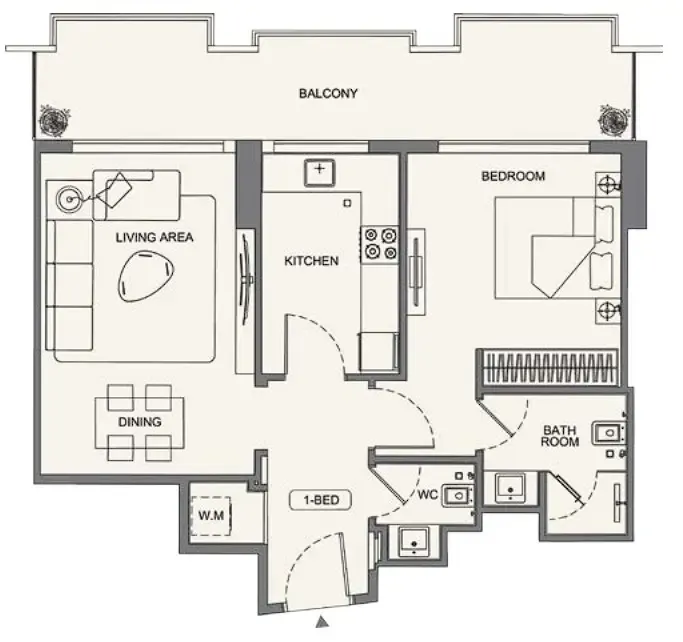 Binghatti Wraith 1 bed floor plan, 1,263 – 1,436 sqft