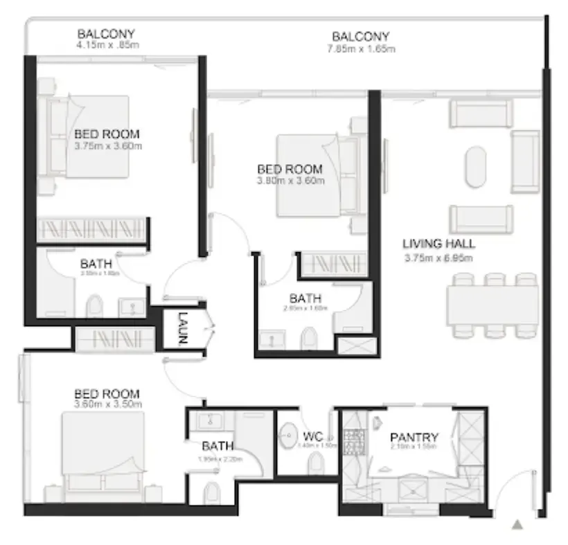 Ashley Hills 3 bed floor plan, 1,455 sqft