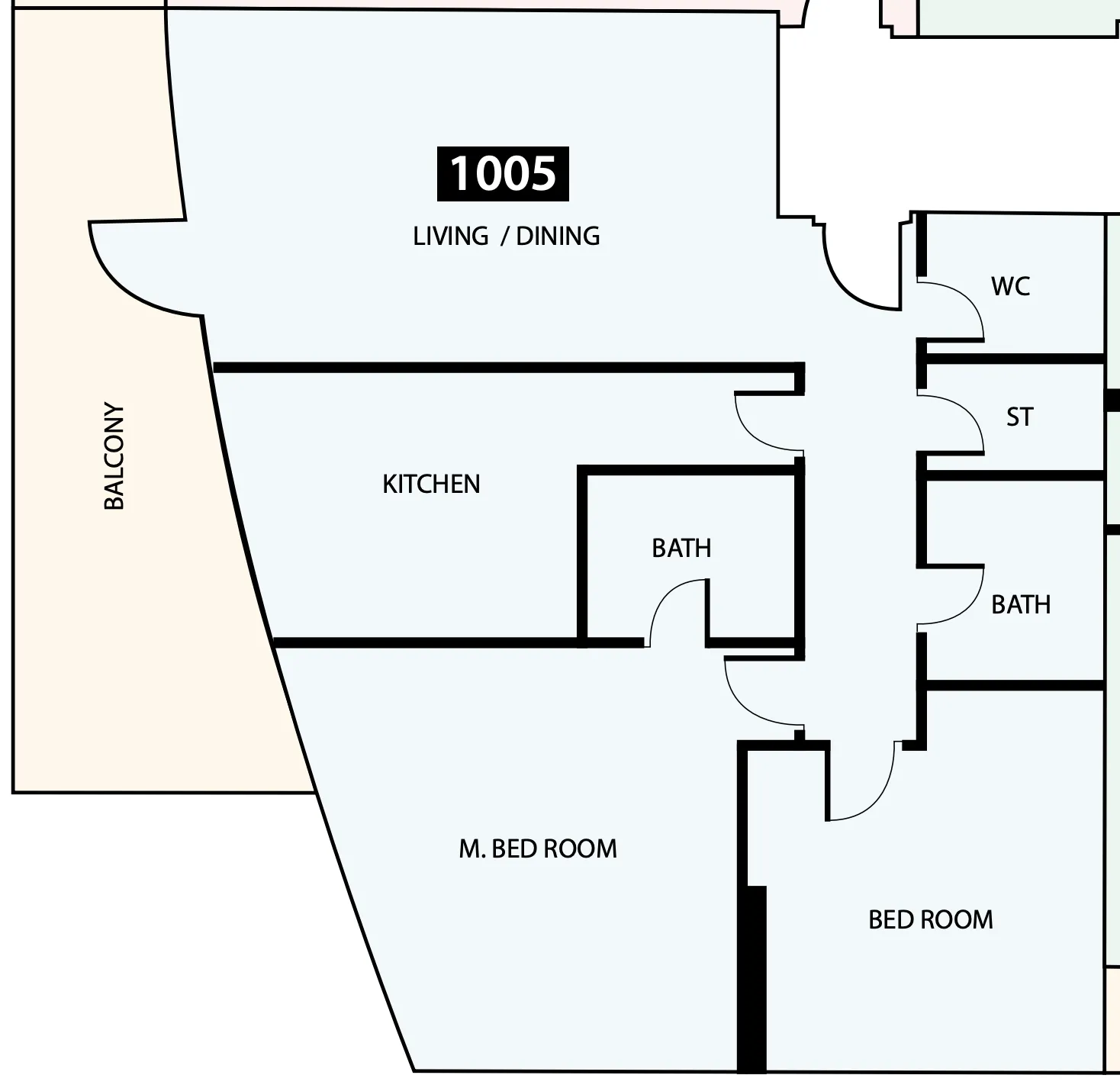 Paradise View 1 2 bed floor plan, 1,211 sqft
