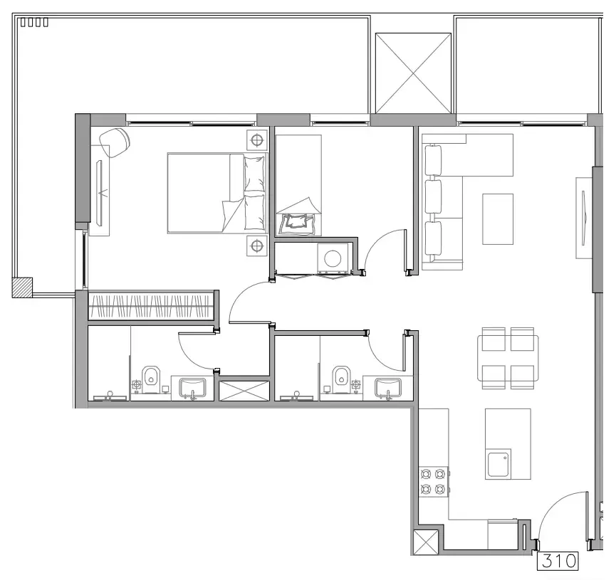 Trevino 1 bed floor plan, 997 sqft