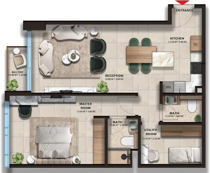 The Spark By Esnaad 1 bed floor plan, 844 sqft