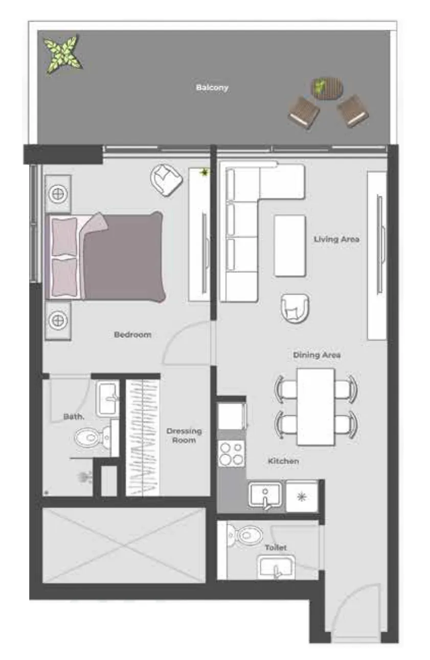 Arib Collection 1 bed floor plan, 882 sqft