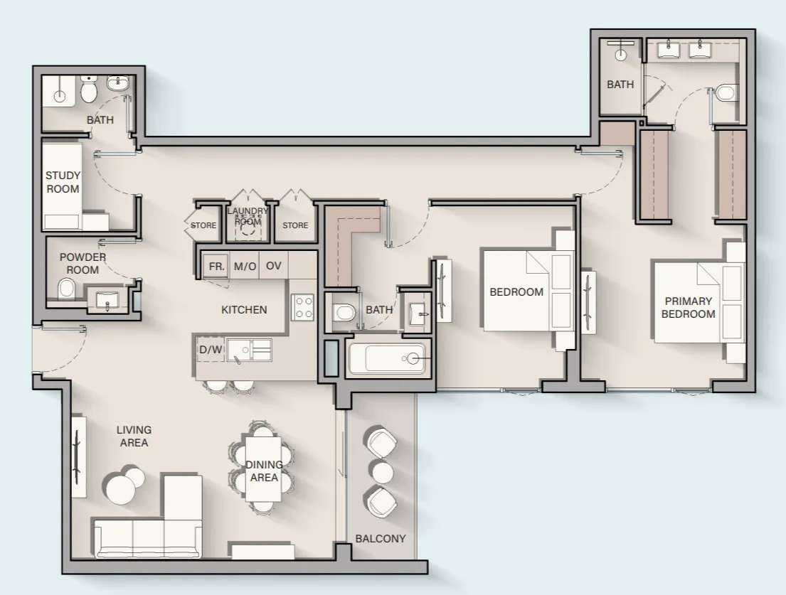 Belgravia Gardens 2 bed floor plan, 1,595 sqft