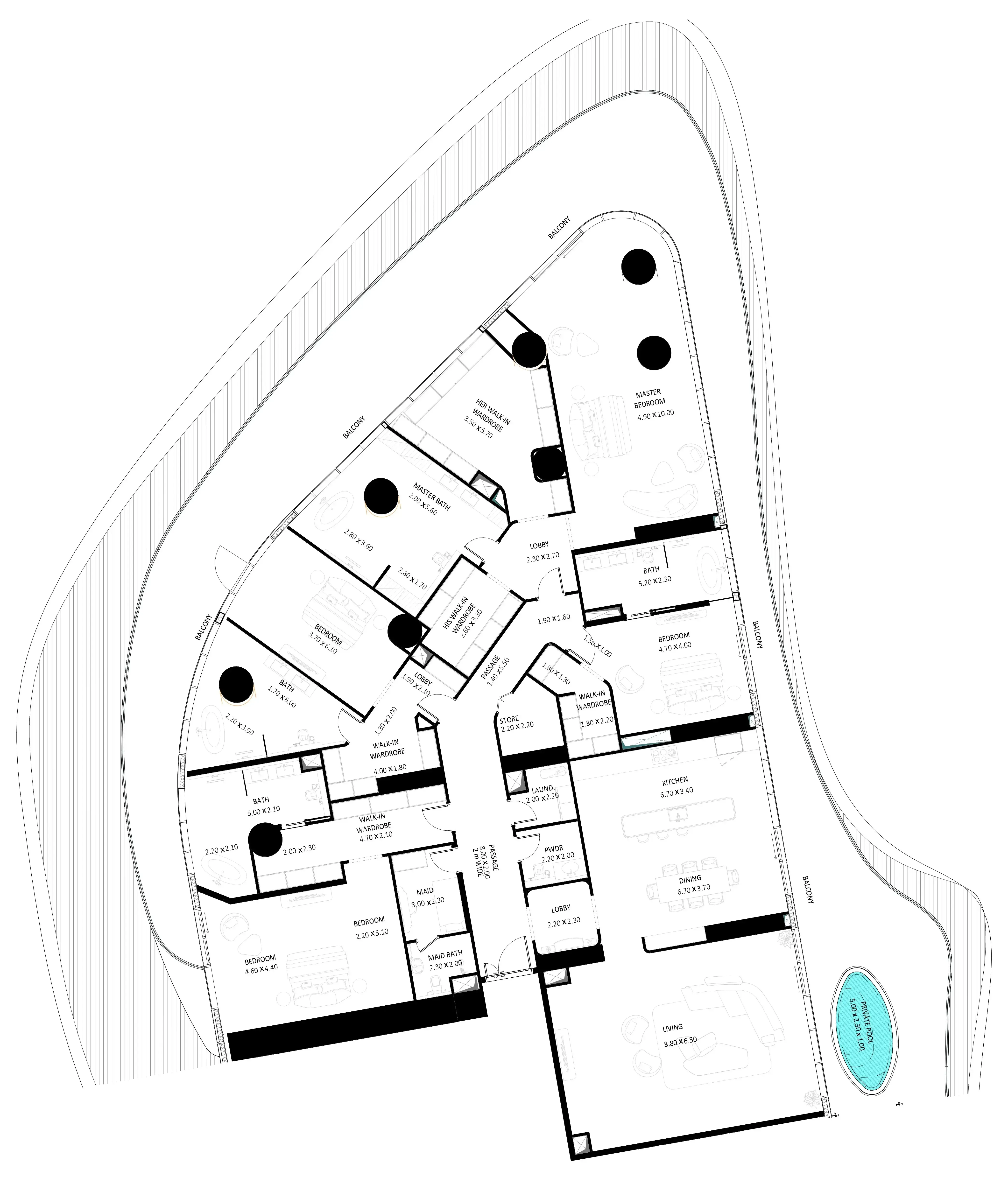 Bugatti Residences by Binghatti 4 bed floor plan, 6,928 sqft