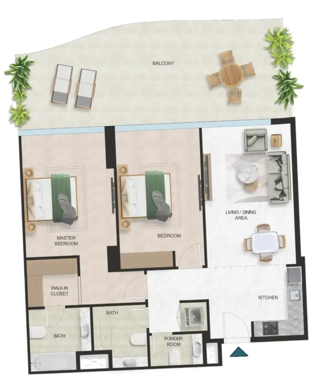 Oystra 2 bed floor plan, 1,600 sqft