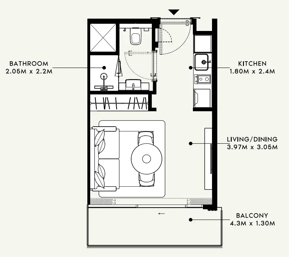 Azizi Milan Studio floor plan, 323 sqft