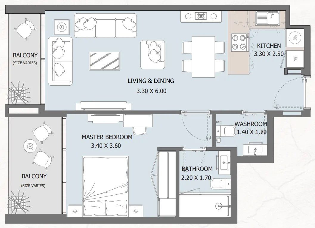 Verdana Residence 2 1 bed floor plan, 642 sqft