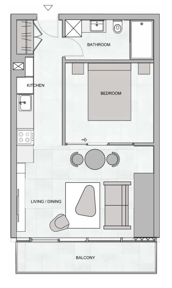 The Community JVT 1 bed floor plan, 476 sqft