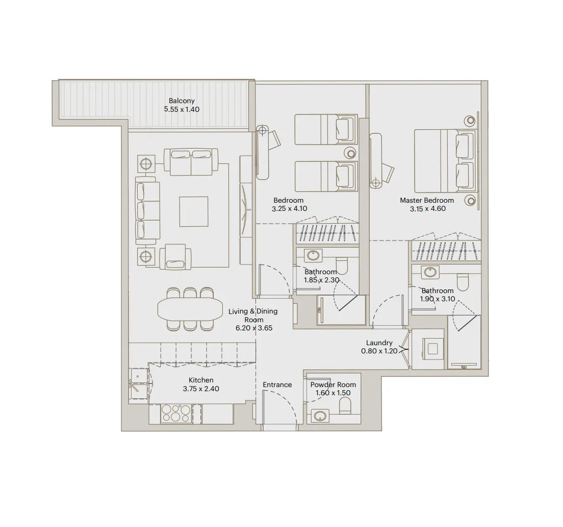 Eleve 2 bed floor plan, 1,104 sqft