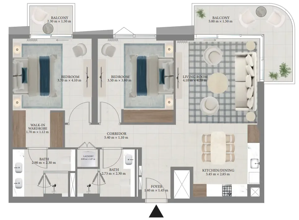 Fior 1 2 bed floor plan, 1,176 sqft