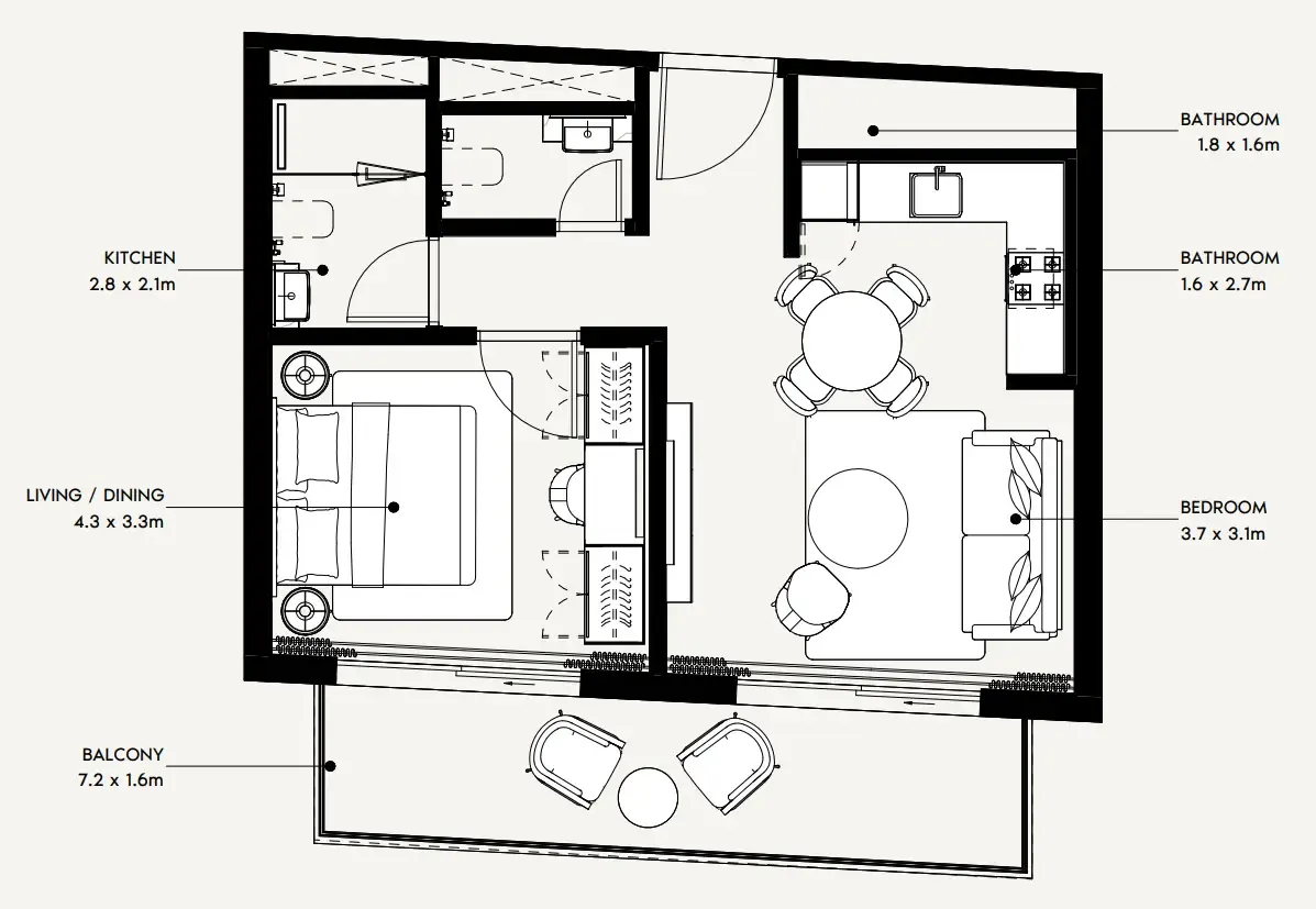 Azizi Noura 1 bed floor plan, 656 sqft