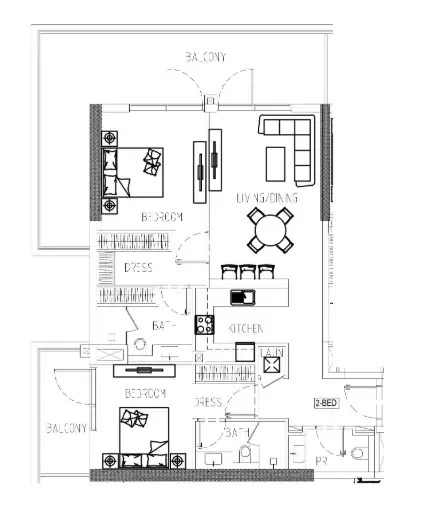 Damac Riverside Views 2 bed floor plan, 1,444 sqft