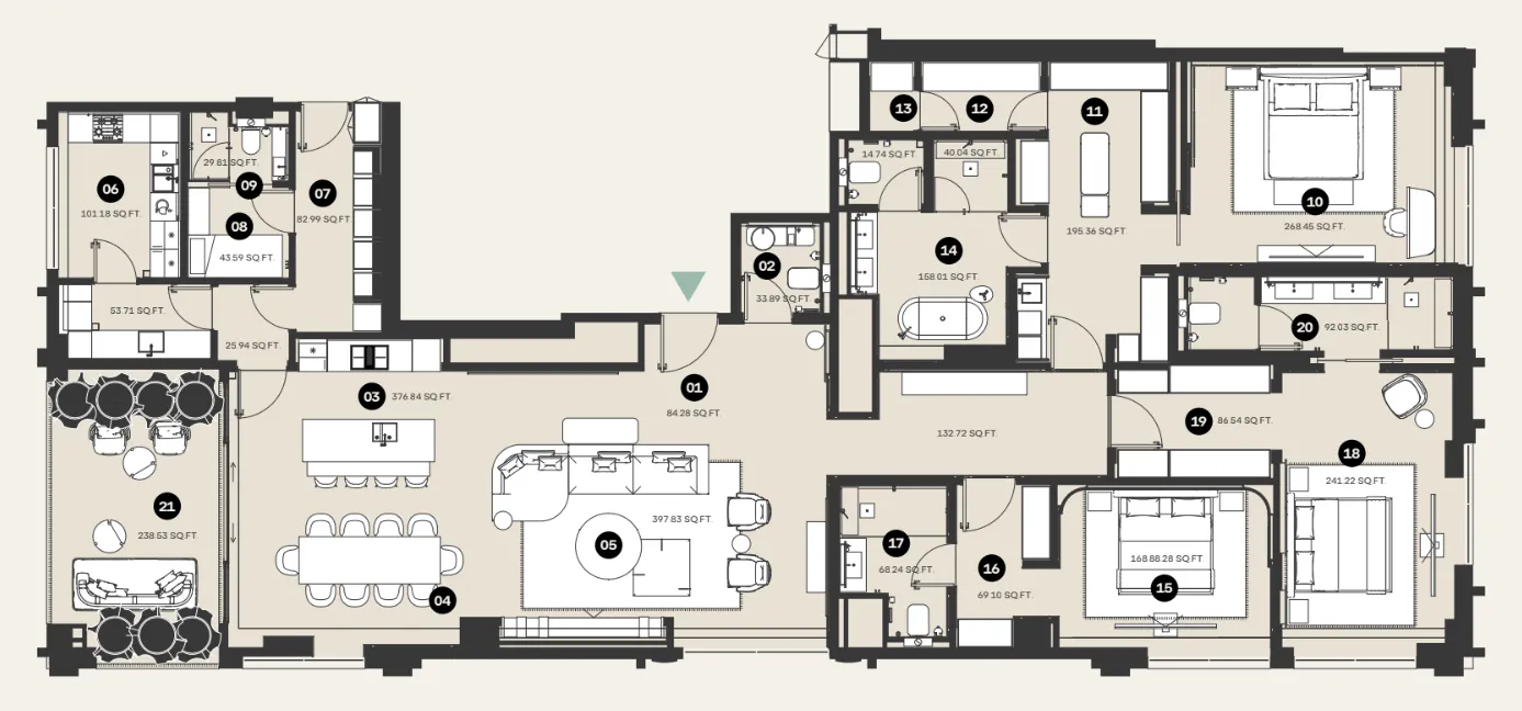 Waldorf Astoria Residences 3 bed floor plan, 3,300 sqft