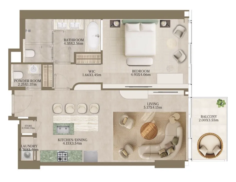 Nasim Al Bahr Residences 1 bed floor plan, 977 sqft