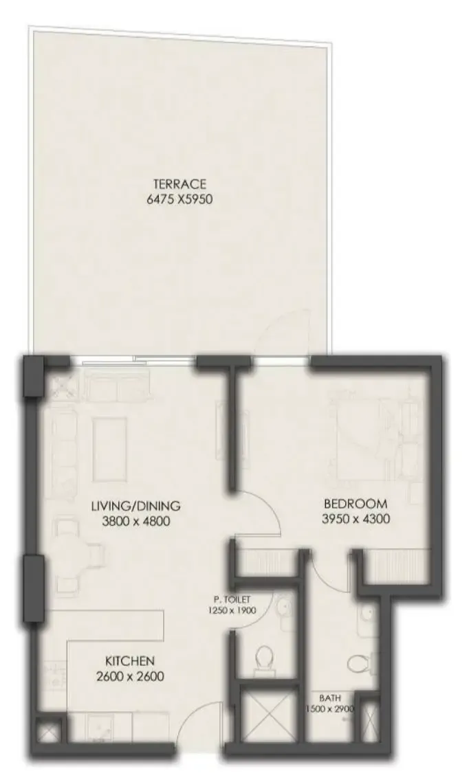 Park Residency 1 bed floor plan, 987 sqft