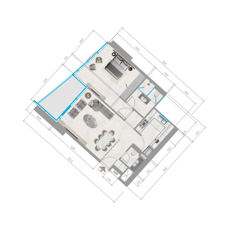 Orchid Towers Phase 1 1 bed floor plan, 842 sqft