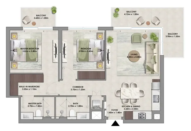 Palace Residences Hillside Towers A & B 2 bed floor plan, 1,139 sqft