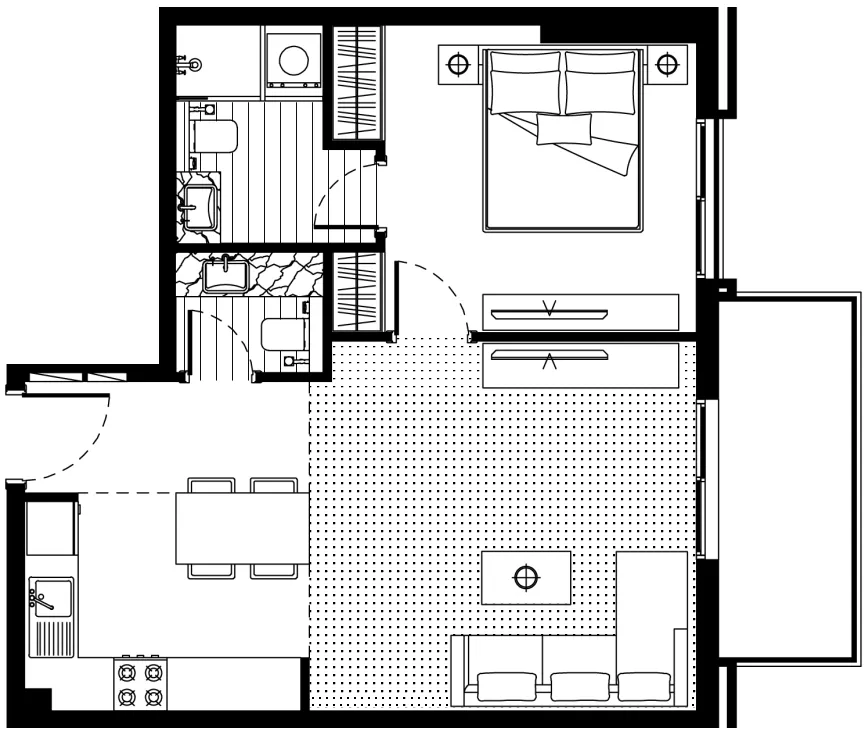 FH Residency 1 bed floor plan, 658 sqft