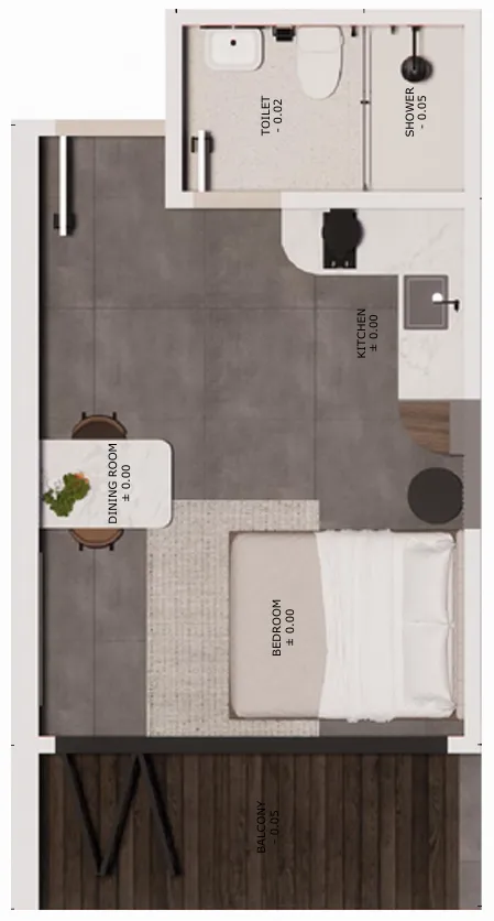 The One Studio floor plan, 391 – 406 sqft