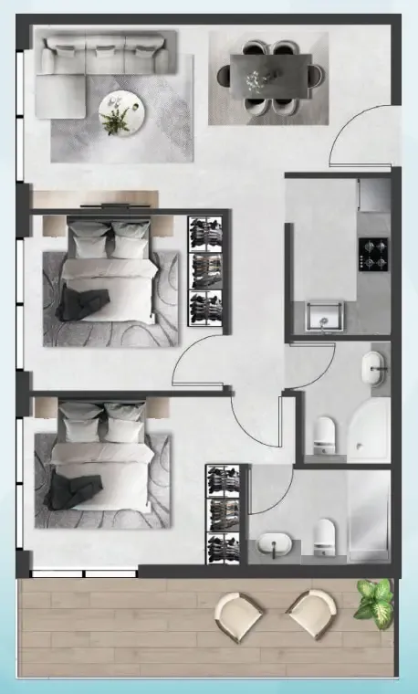 Saray South Residences 2 bed floor plan, 845 sqft