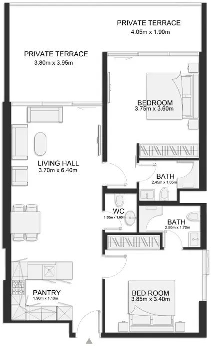Ashley Hills 2 bed floor plan, 1,146 sqft