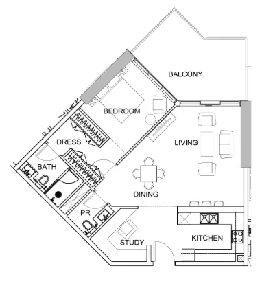 Golf Greens 1 bed floor plan, 1,007 sqft