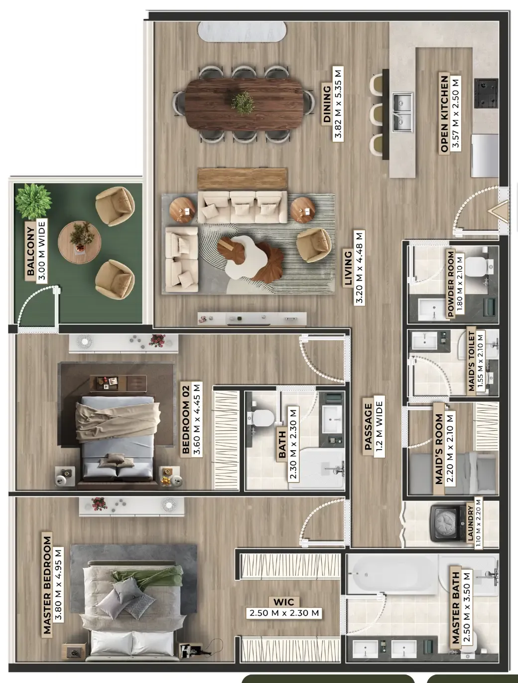 Firoza 2 bed floor plan, 1,679 sqft