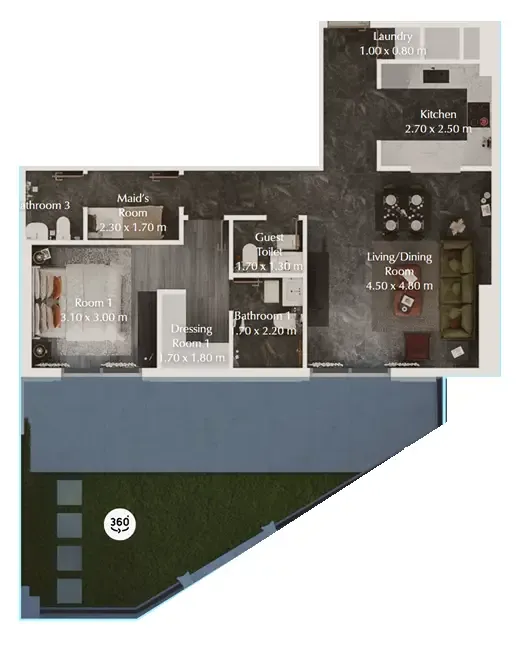 Bab Al Qasr Garden Residences 65 1 bed floor plan, 1,177 sqft