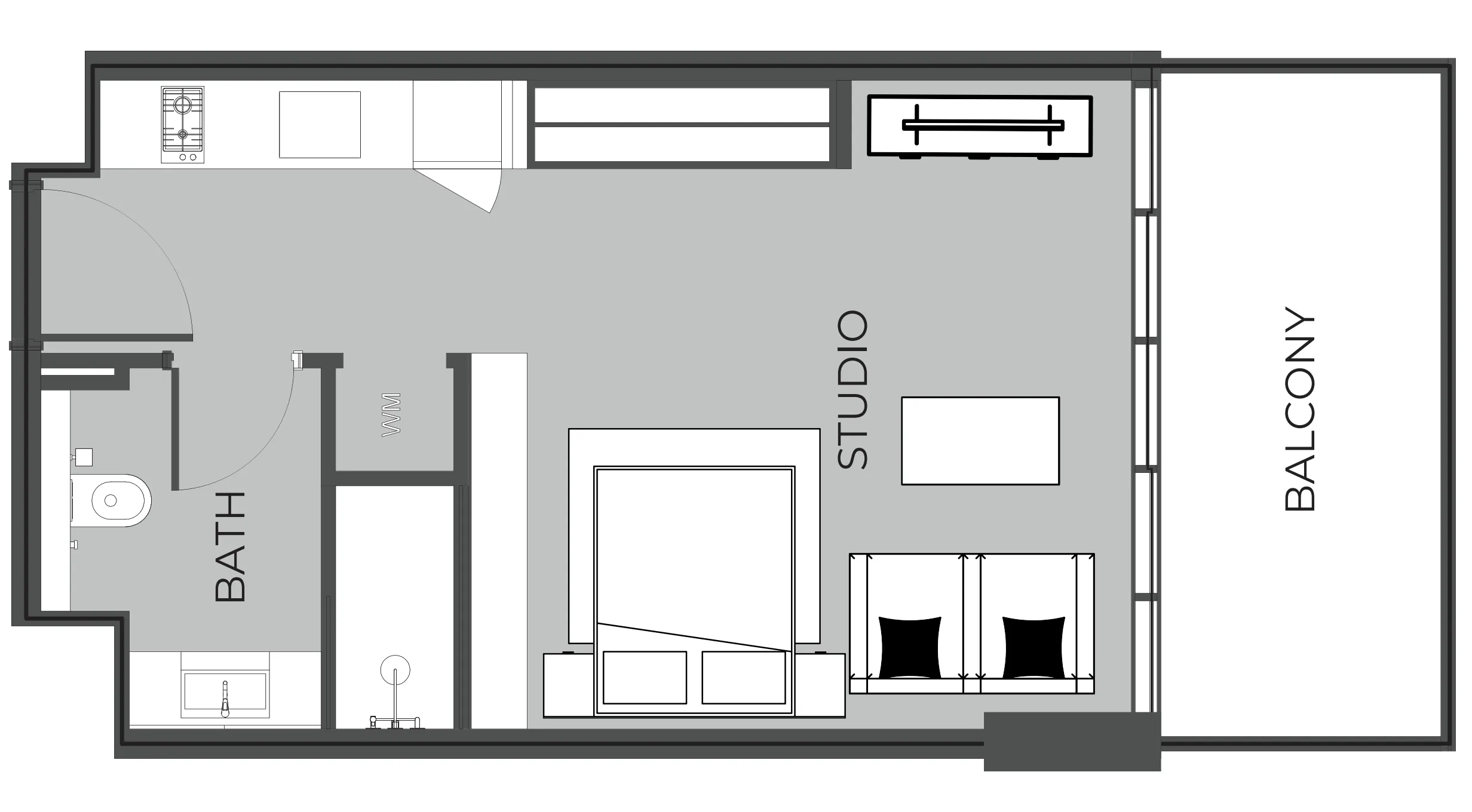 The Boulevard Studio floor plan, 457 sqft