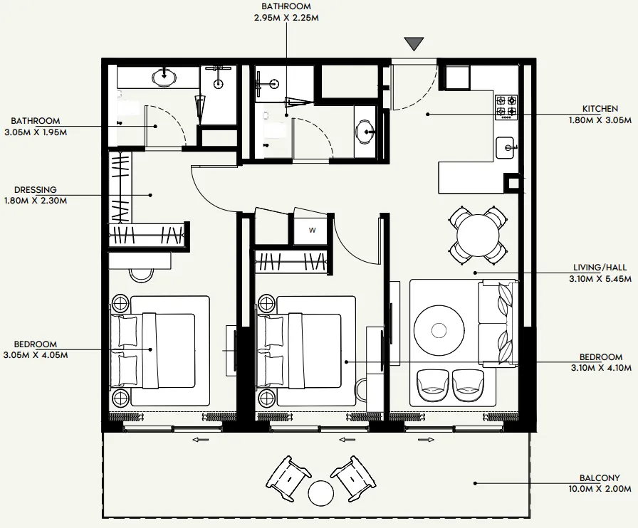 Azizi Venice 2 bed floor plan, 1,151 sqft