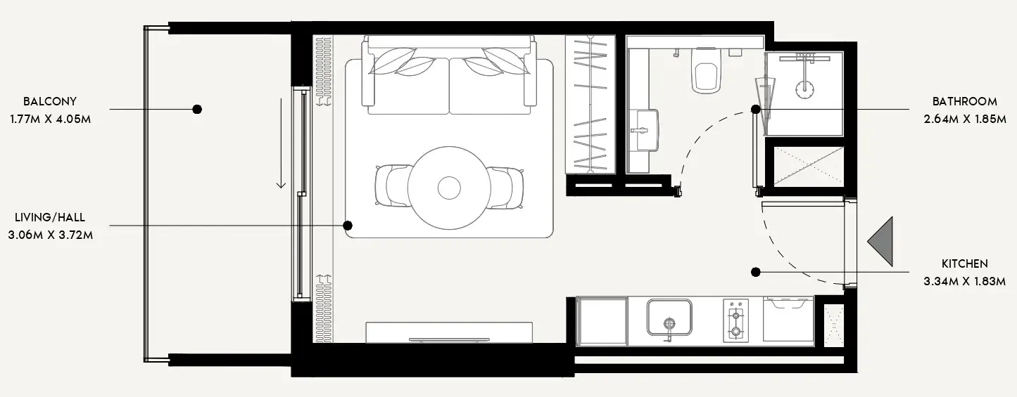Azizi Venice Studio floor plan, 356 sqft