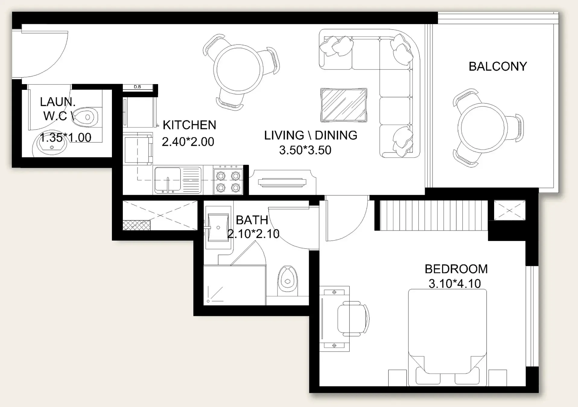 X11 1 bed floor plan, 639 sqft