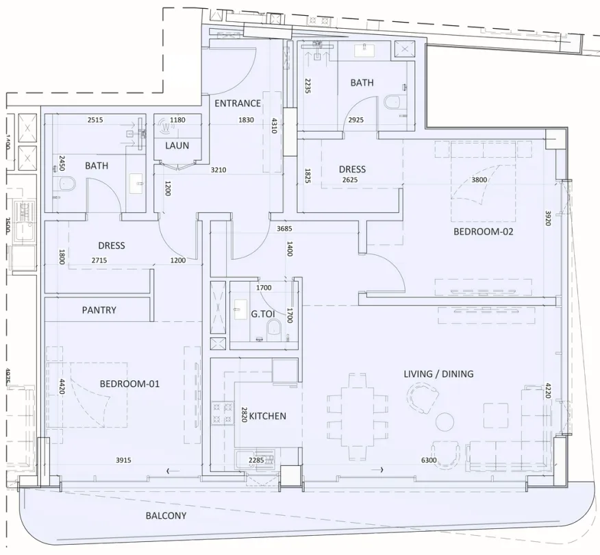 Luzora Residence 2 bed floor plan, 1,530 sqft