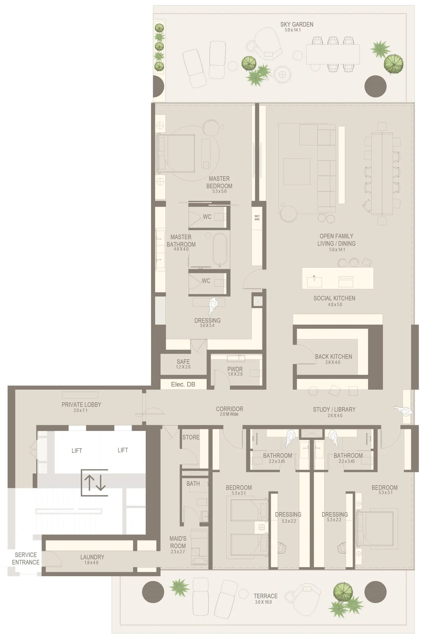 The Chedi Private Residences 3 bed floor plan, 5,690 – 5,691 sqft