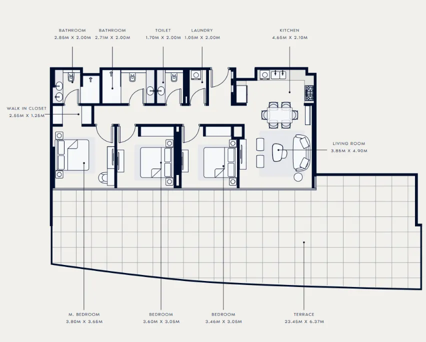 Azizi Venice 3 bed floor plan, 2,625 sqft