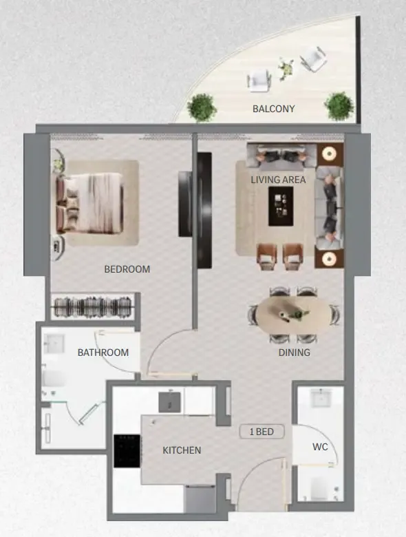 Maybach 6 1 bed floor plan, 617 sqft